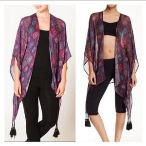 Satva Akula Kimono Eastern Tile Ocean Depths Womens XS/S Boho Purple Pink NWT
